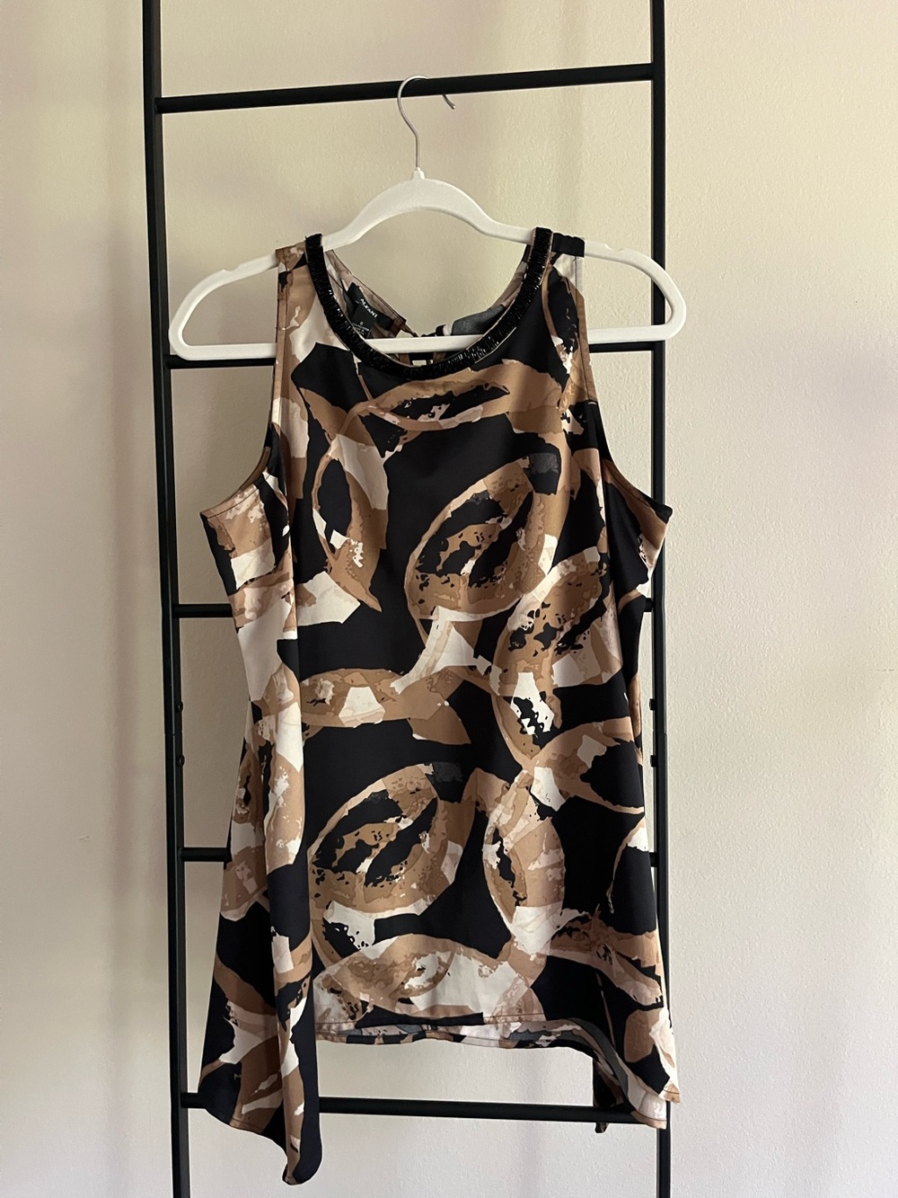 Alfani Beaded Abstract Print Neckline Tank Blouse Size 8 Date Night Office